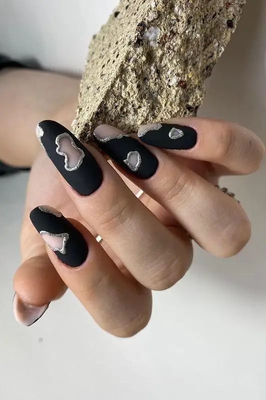 Matte Black Abstract Nails