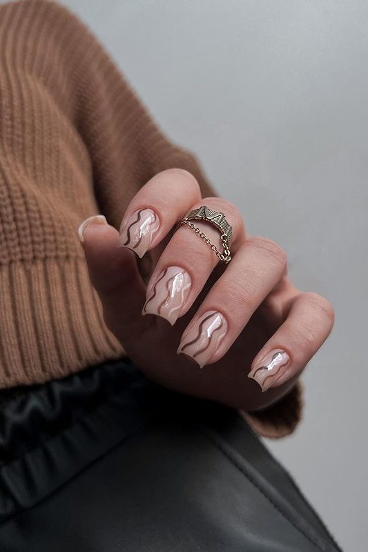 Chocolate Brown Swirl Nails