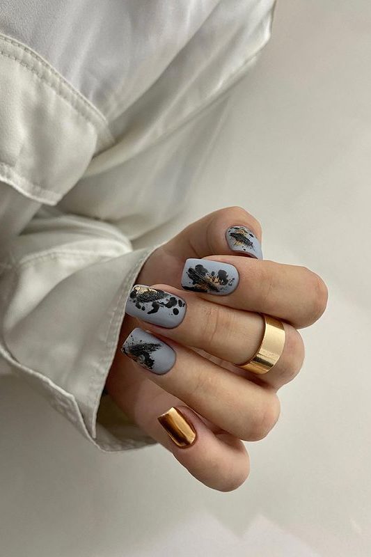 Grey And Golden Nails