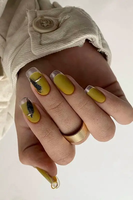 Mustard French Tip Nails