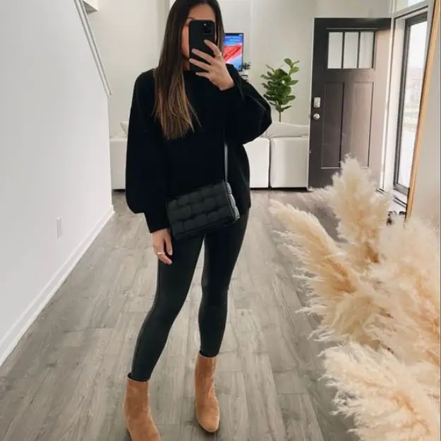 All Black Outfit with Brown Shoes