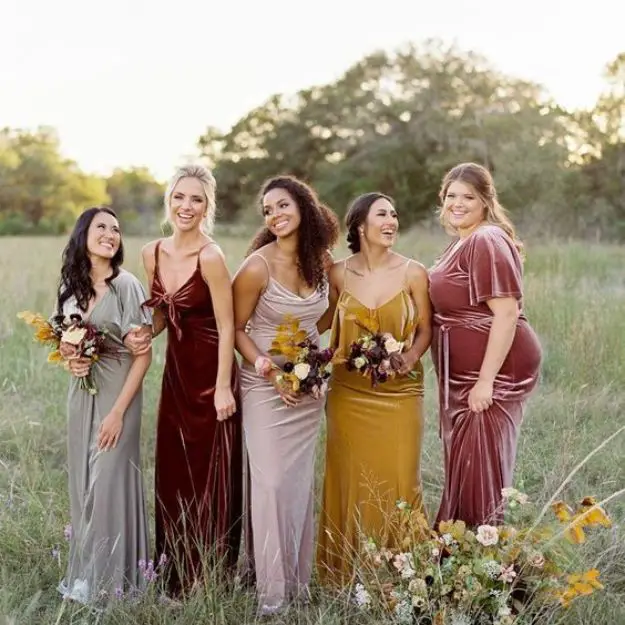 Rustic Velvet Bridesmaid Dresses