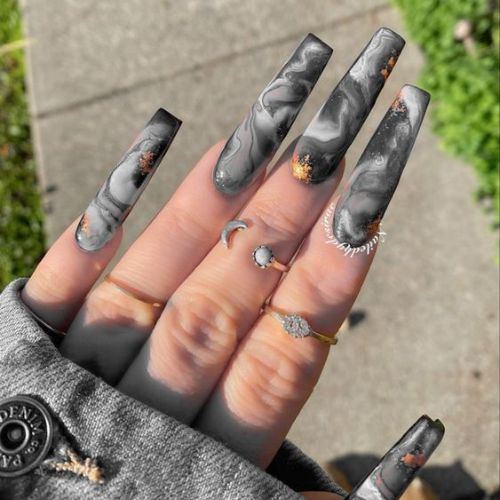 Dark Coffin Nail Designs