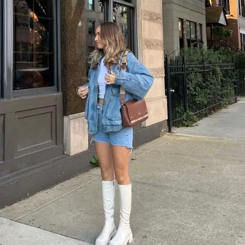 Denim Jacket and White Boots