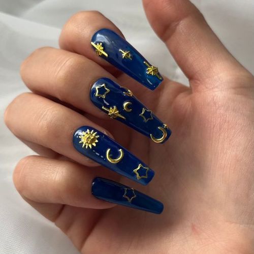 Coffin Royal Blue Nails