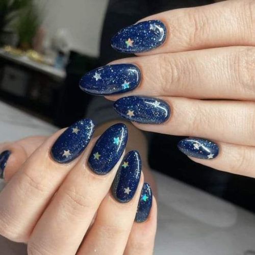 Navy Blue Nails With Stars 