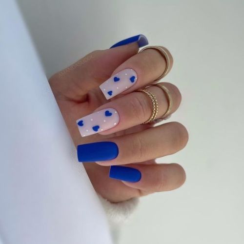 Royal Blue Nails With Hearts