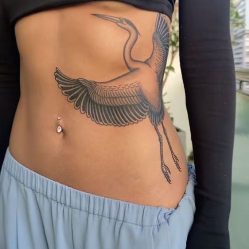 Birds Tattoo On Belly Side