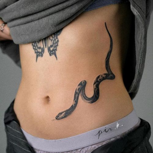 Side Belly Tattoos For Women Snake