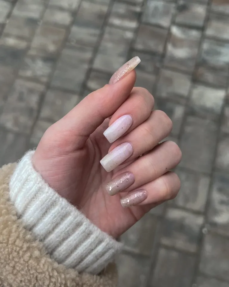 French ombre nails with glitter