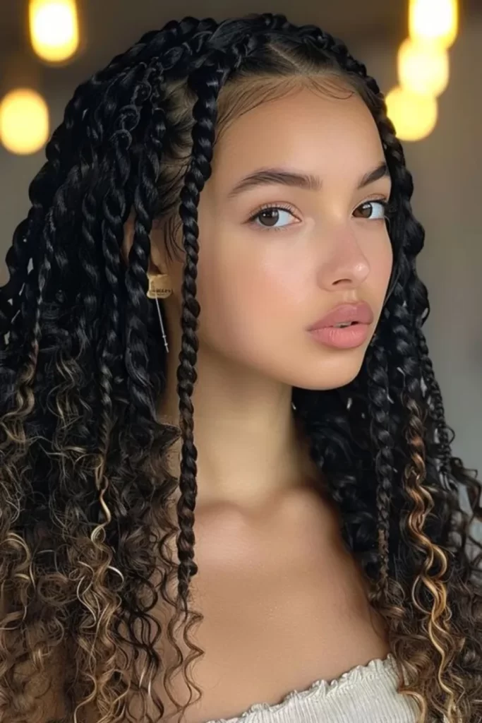 Goddess braids with curls