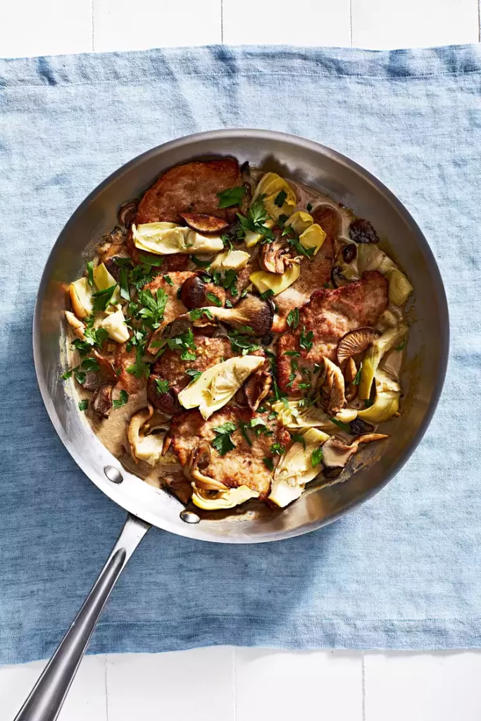 Pork mushroom and artichoke fricassee recipe