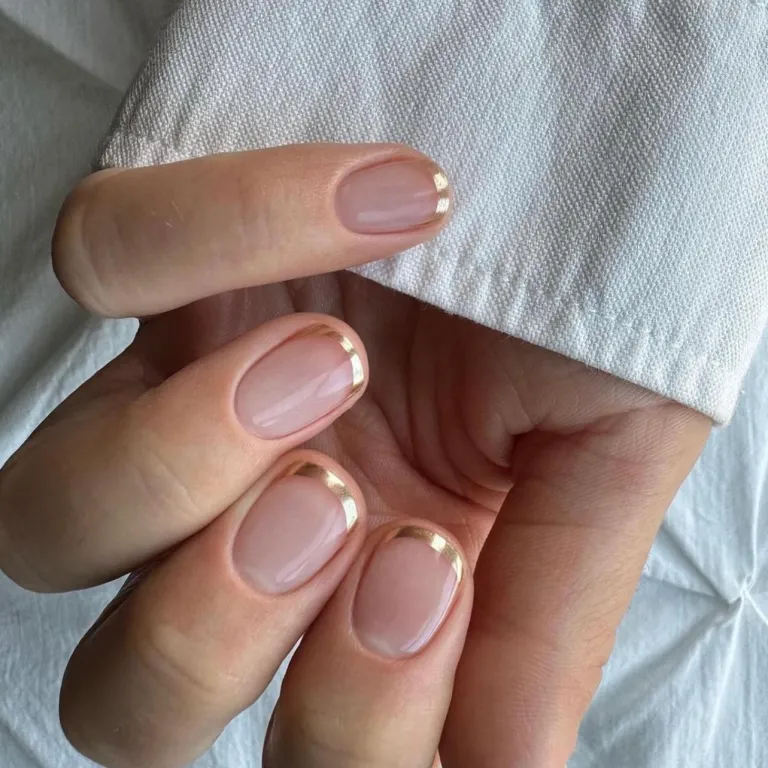 White French Tip with Gold line nails