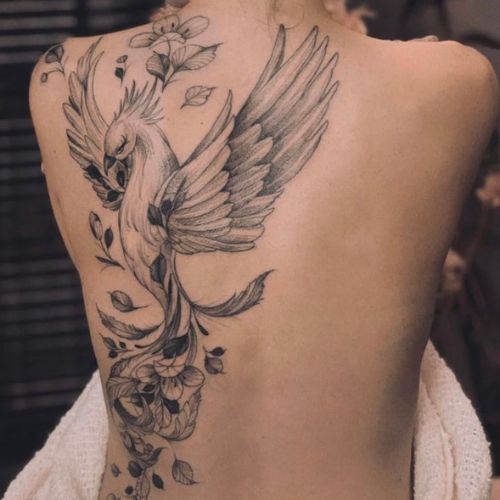 phoenix full back tattoo women