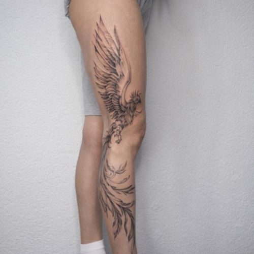 phoenix full leg tattoo for women