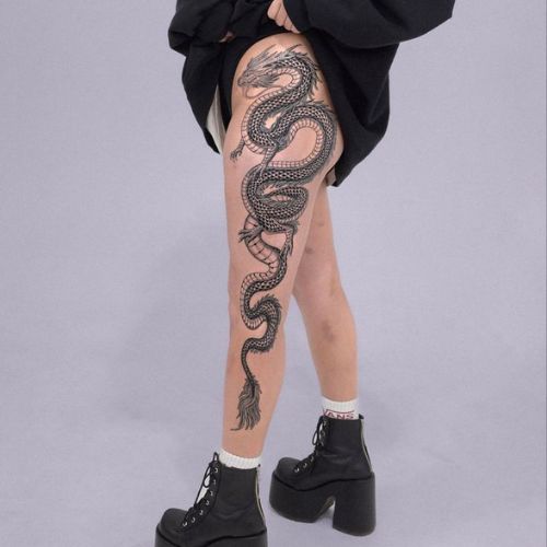 full leg dragon tattoo women