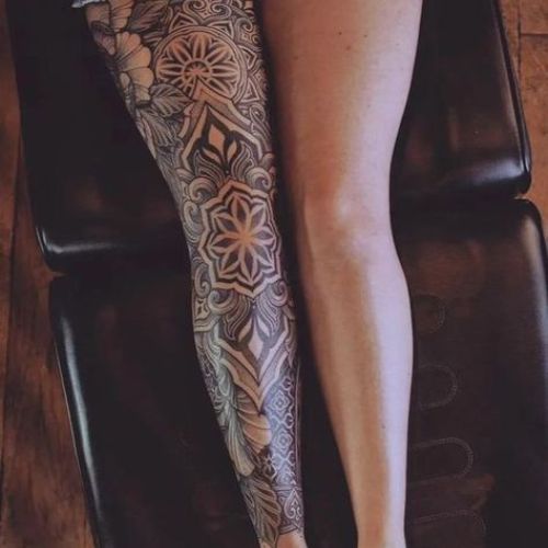 full leg tattoos women geometric