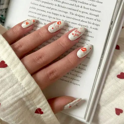 love letter valentines nails