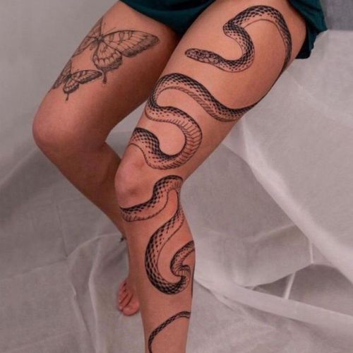 snake full leg tattoos women