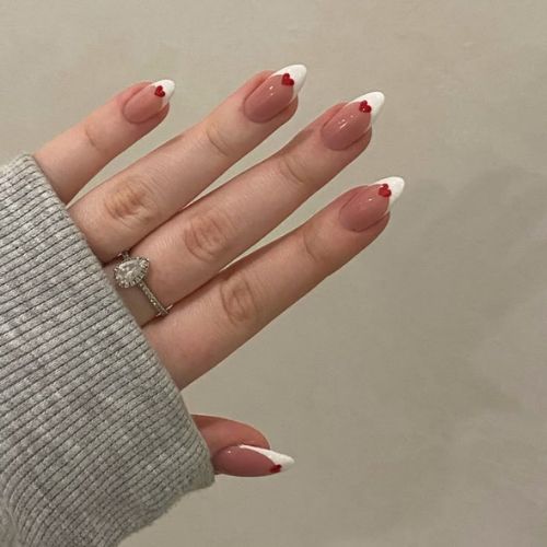 valentines day nails french tip with heart